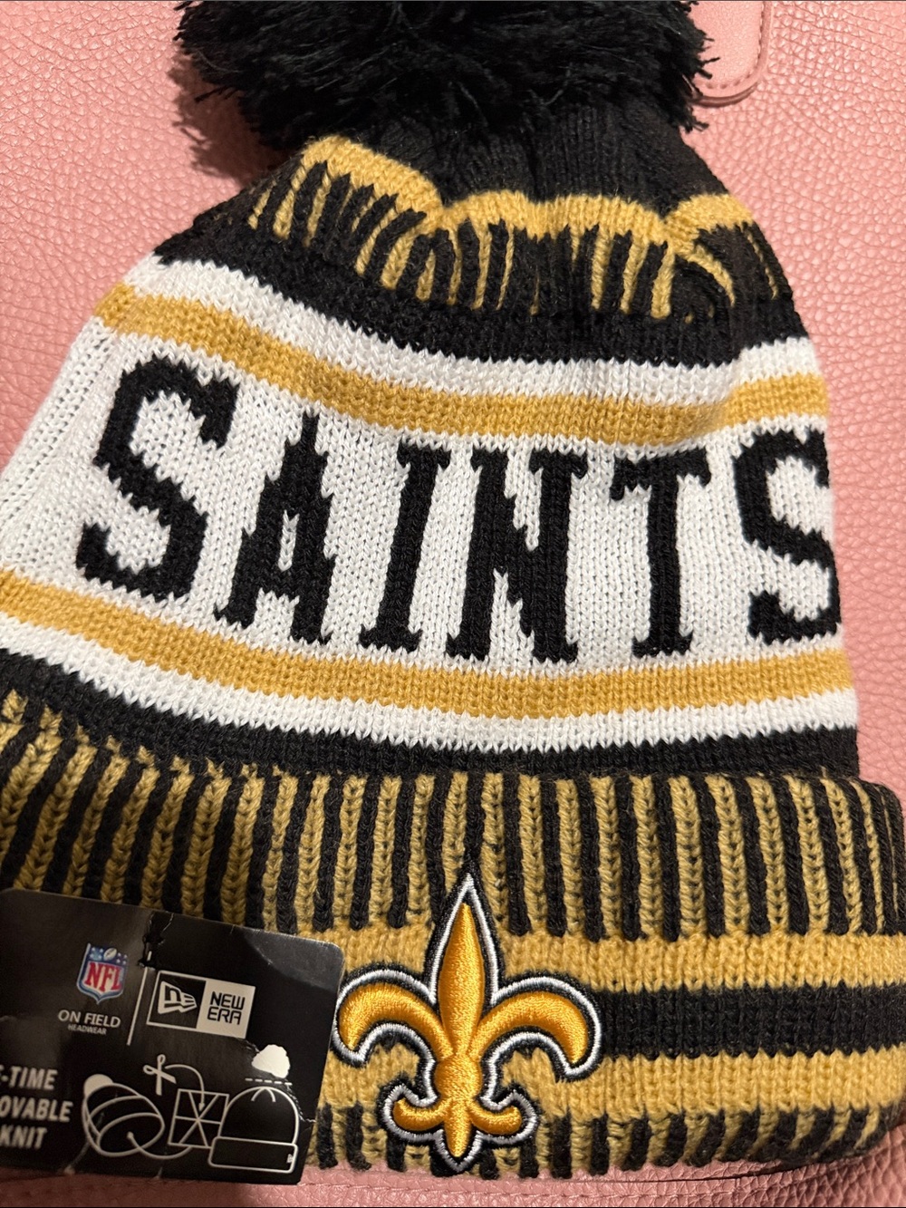 New Era Kids New Orleans Saints Black, Gold & White Pom Beanie